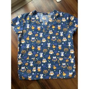 Zikit Brand Scrub Top‎ Halloween Fall Themed Size Medium